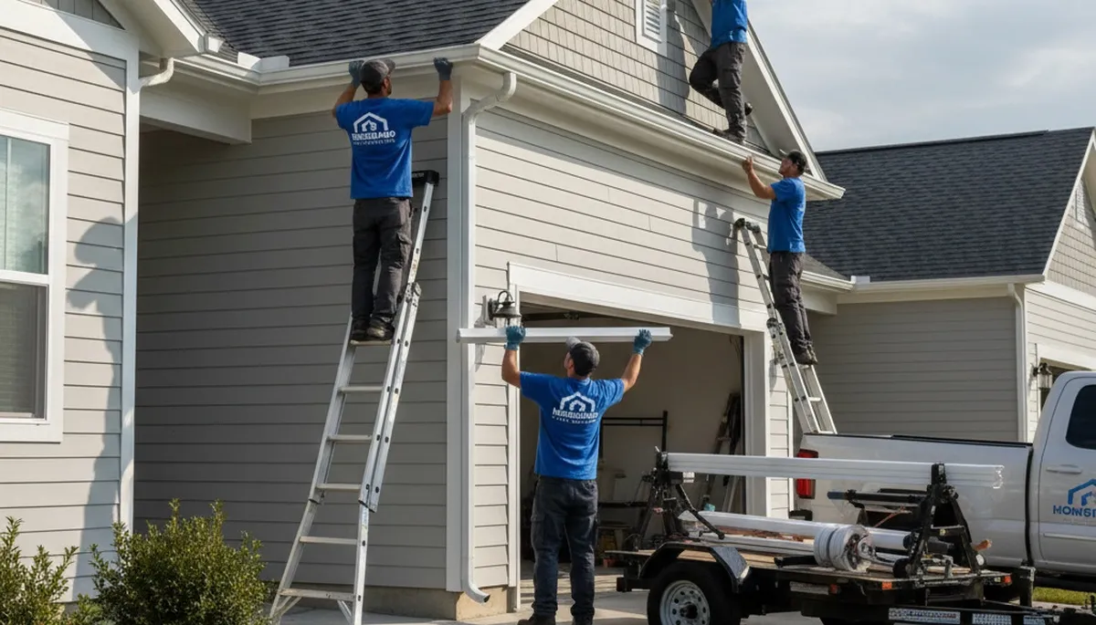 Seamless gutter installation on home exterior in Vancouver, WA by Next Level Exteriors experts