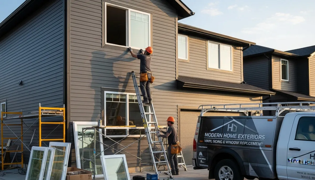 Technician installing energy-efficient replacement window in Vancouver, WA home exterior